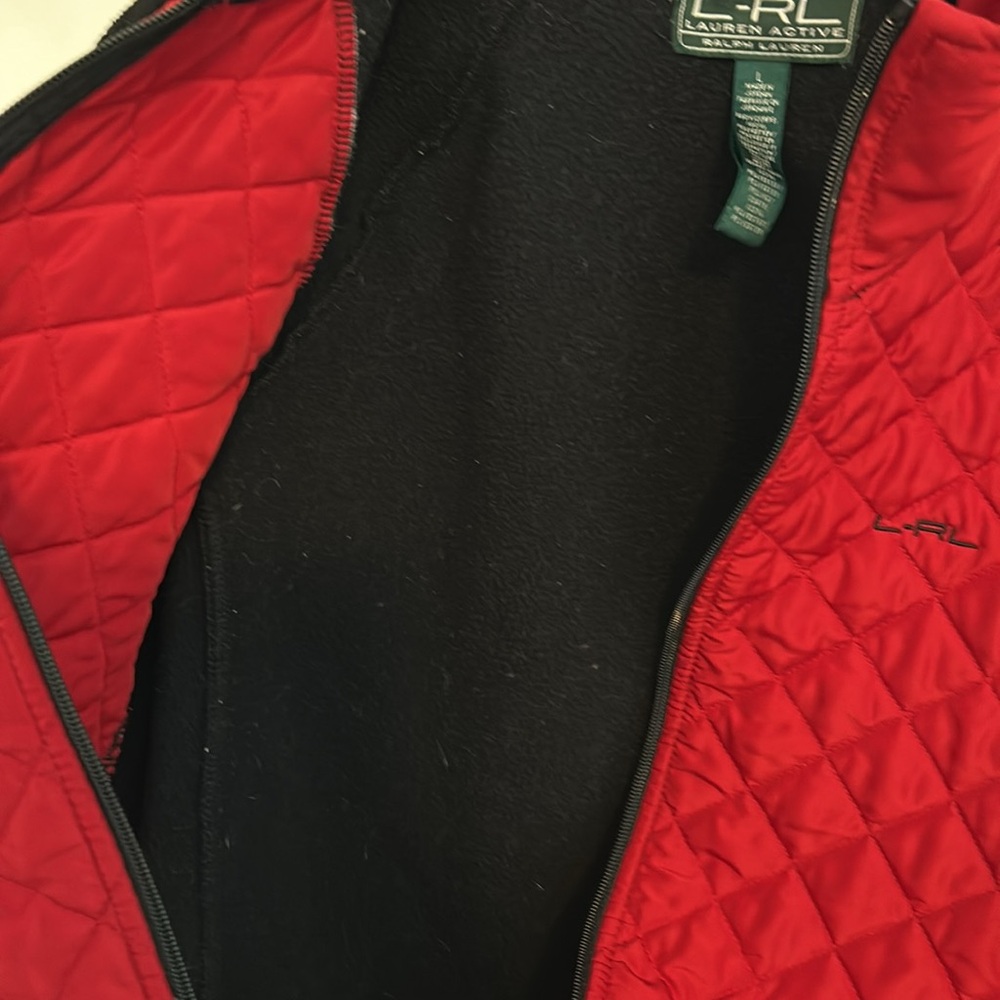 Women’s Ralph Lauren Sport Active Fleece Full Zip Jacket Size Large. Black/Red - Picture 9 of 12